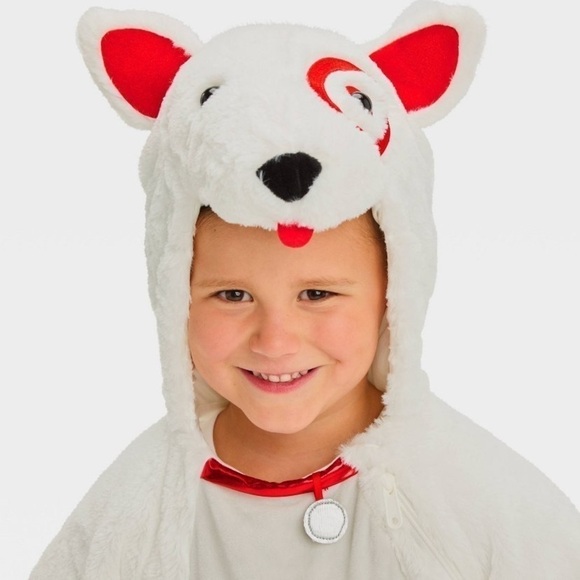 Target Bullseye Dog Kids Costume One Piece Suit NEW 2T-3T White Fuzzy - Picture 2 of 3